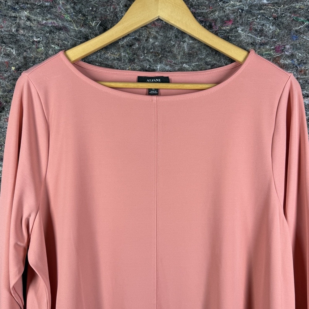 Alfani Tunic Top‎ Women XL Sunrise Coral 3/4 Sleeve Boat Neck Stretch - Picture 2 of 15